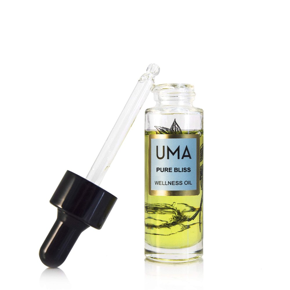 UMA Pure Bliss Wellness Oil for Mood, Confidence, & Positivity | 100% Organic Soothing Ayurvedic Oil with Clary Sage, Rose, & Sandalwood Formula (0.5 fl oz | 15 ml)