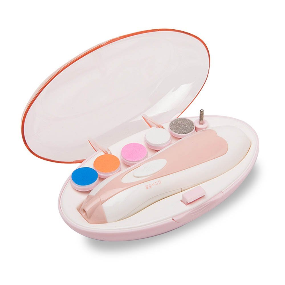 Aibay 6 in 1 Baby Electric Nail File Clippers for Newborns or Toddler Fingernails and Toes, Nail Trimmer Polish Set with Travel Case,Whisper-quiet (Pink)