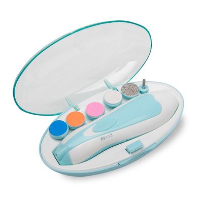 Aibay 6 in 1 Baby Electric Nail File Clippers for Newborns or Toddler Fingernails and Toes, Nail Trimmer Polish Set with Travel Case,Whisper-quiet (Blue)