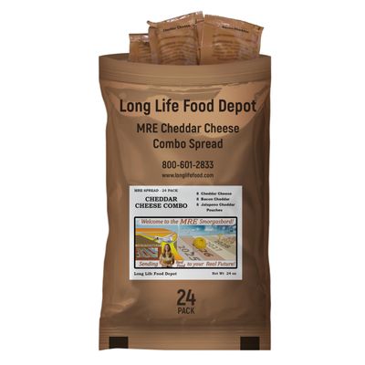 MRE Cheddar Cheese Spread Combo (24 Pack) Long Shelf Life 2024+ Production Dates by Long Life Food Depot Meals Ready to Eat