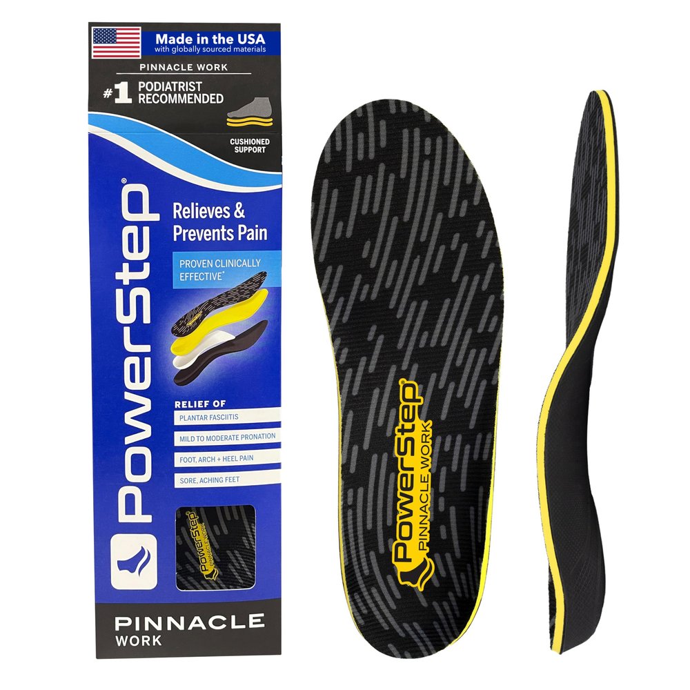 PowerStep Pinnacle Work Insoles, Work Boot Arch Support, Plantar Fasciitis Relief, Pronation, Arch Support Shoe Inserts, Orthotic for Men and Women, Made in The USA (Men's 8-8.5 / Women's 10-10.5)