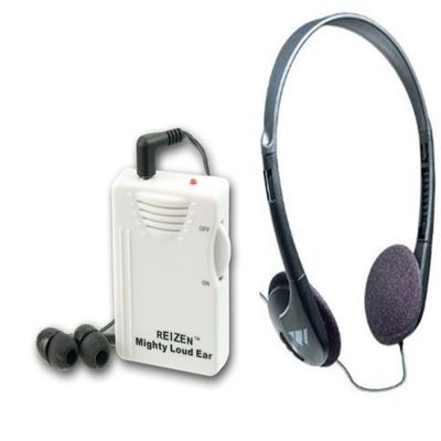 Reizen Mighty Loud Ear 120dB Personal Sound Hearing Amplifier with Earphones and Extra Headphones