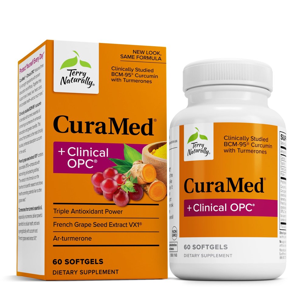 Terry Naturally CuraMed + Clinical OPC - Curcumin Supplement with French Grape Seed Extract - Brain, Prostate & Liver Health Support - Supplement with Ar-Turmerone - 60 Softgels