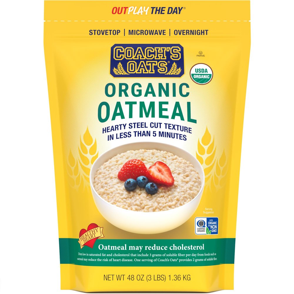 COACH'S OATS Organic Whole Grain Oatmeal 3 lbs | Cracked n Toasted | Quick-Cooking, Steel Cut Texture | Heart-Healthy, Delicious Breakfast | Microwavable, Stovetop, Overnight Oatmeal