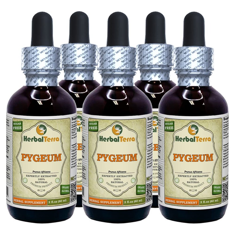 African Cherry Pygeum (Prunus Africana) Tincture, Organic Dried Bark Liquid Extract (Brand Name: HerbalTerra, Proudly Made in USA) 5x2 fl.oz (5x60 ml)