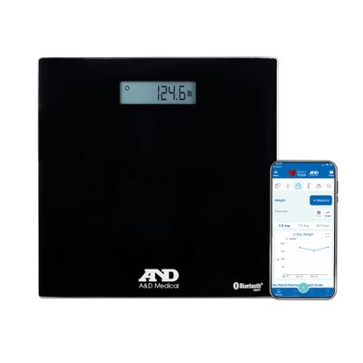 A&D Medical Digital Body Weight Scale - UC-352BLE - Bluetooth Bathroom Weight Machine, Syncs with A&D Heart Track App - 450lb (200kg) - Batteries Included, Black