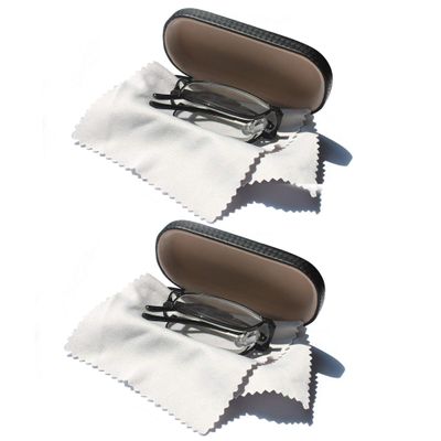 2 Packs Metal Folding Reading Glasses with Case Slim Stylish Compact Folding Reading Glasses in Hard Case