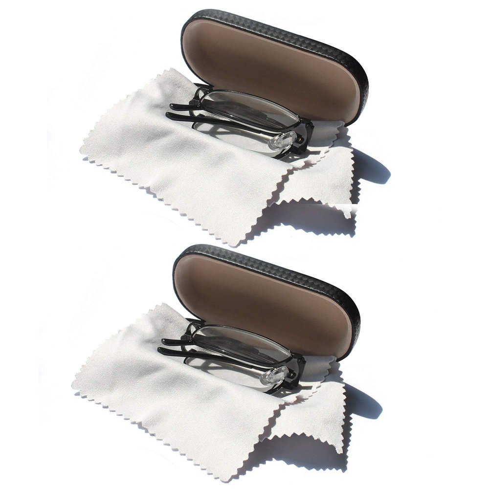 2 Packs Metal Folding Reading Glasses with Case Slim Stylish Compact Folding Reading Glasses in Hard Case