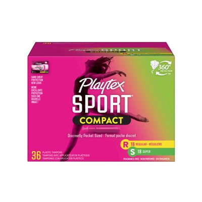 Playtex Sport Compact Tampons, Multipack Regular and Super Absorbency, 36 Count (Pack of 1)
