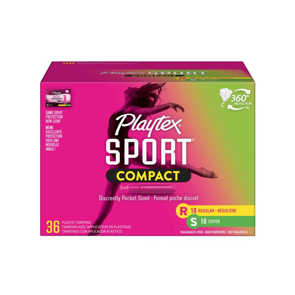 Playtex Sport Compact Tampons, Multipack Regular and Super Absorbency, 36 Count (Pack of 1)
