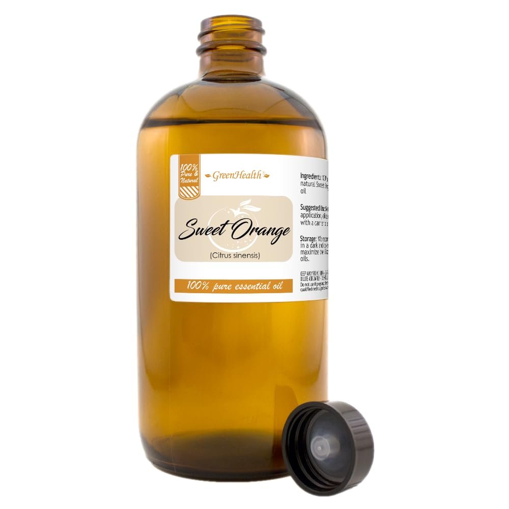 Sweet Orange Essential Oil - 16 fl oz (473 ml) Amber Glass Bottle - 100% Pure Essential Oil - GreenHealth