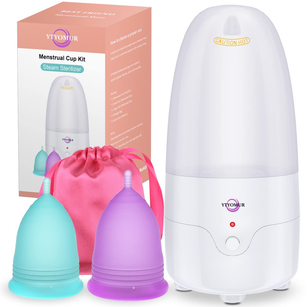 YTYOMUR Menstrual Cup Steamer Sterilizer with 2 Reusable Menstrual Cups, Upgraded Period Cups Cleaner Wash Kit