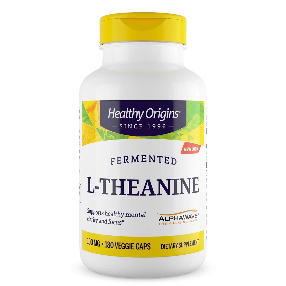 Healthy Origins L-Theanine 100 mg (AlphaWave, Supports Relaxation Without Drowsiness, Brain Support, Non-GMO, Gluten Free), 180 Veggie Caps