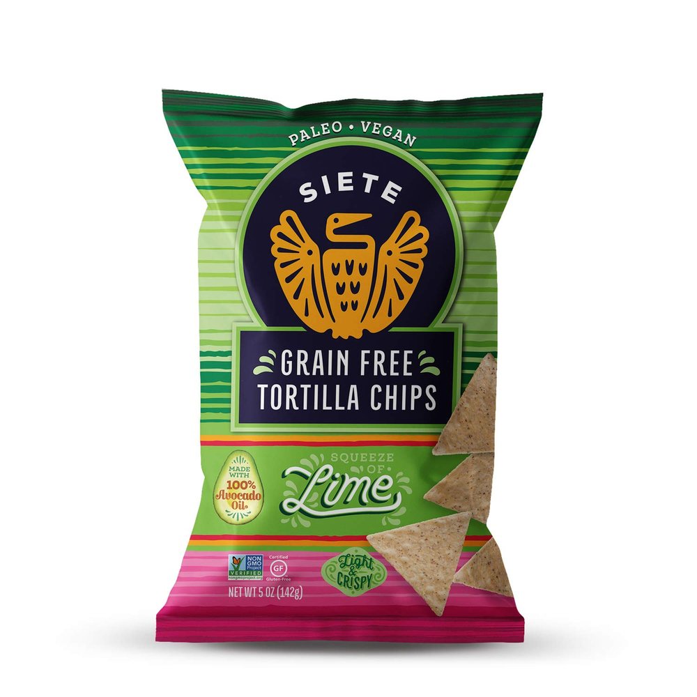Siete Tortilla Chips | Grain free | Gluten Free Chips | Paleo & Vegan Snacks | Non GMO | Lime, 5 Ounce (Pack of 6)