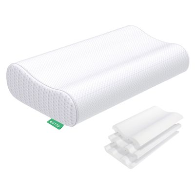 UTTU Cervical Pillow for Neck Strain Relief, Memory Foam Neck Pillow for Sleeping, Adjustable Orthopedic Sandwich Pillow, Contour Cooling for Side Back Stomach Sleeper, King(27.6"15.7"5.2"/4.5")