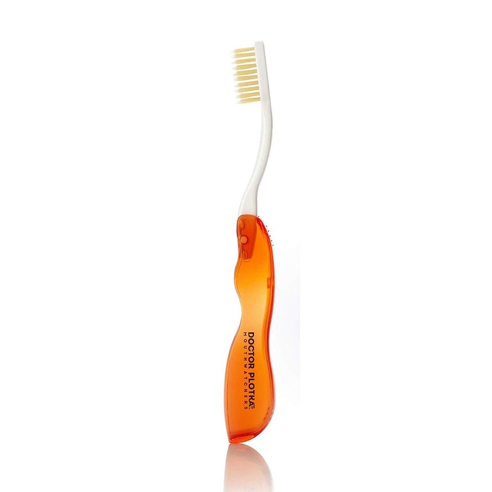 MOUTHWATCHERS Soft Flossing Folding Travel Toothbrush, Red, Ultra Clean, Good for Sensitive Teeth and Gums, by Dr. Plotka's
