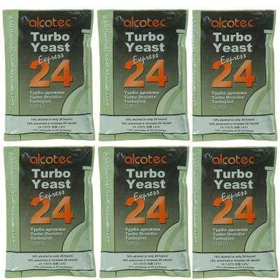 Alcotec 24 Hour Turbo Yeast | Brewers Yeast Powder| Wine Yeast for Wine Making | Dry Yeast | Nutritional yeast | (pack of 6)