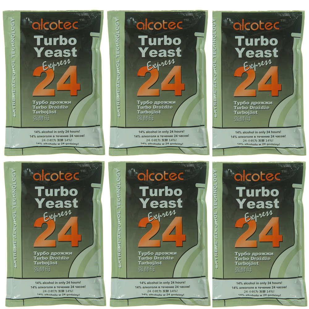 Alcotec 24 Hour Turbo Yeast | Brewers Yeast Powder| Wine Yeast for Wine Making | Dry Yeast | Nutritional yeast | (pack of 6)