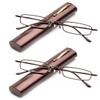 2 Packs Pocket Readers Ultra Slim Compact Reading Glasses Spring Temple w/Portable Pocket Clip Aluminum Case Brown +2.00 view 1
