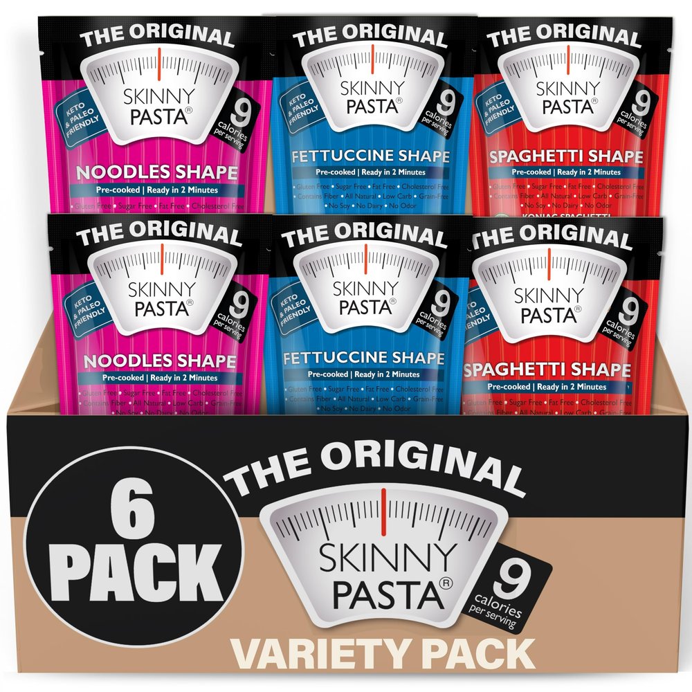 SKINNY PASTA Variety Pack - Healthy Konjac Shirataki Noodles, Low Carb Keto Pasta, Gluten Free, 6 Pack