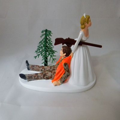 Wedding Reception Camo Orange Vest Hunter Hunting Cake Topper