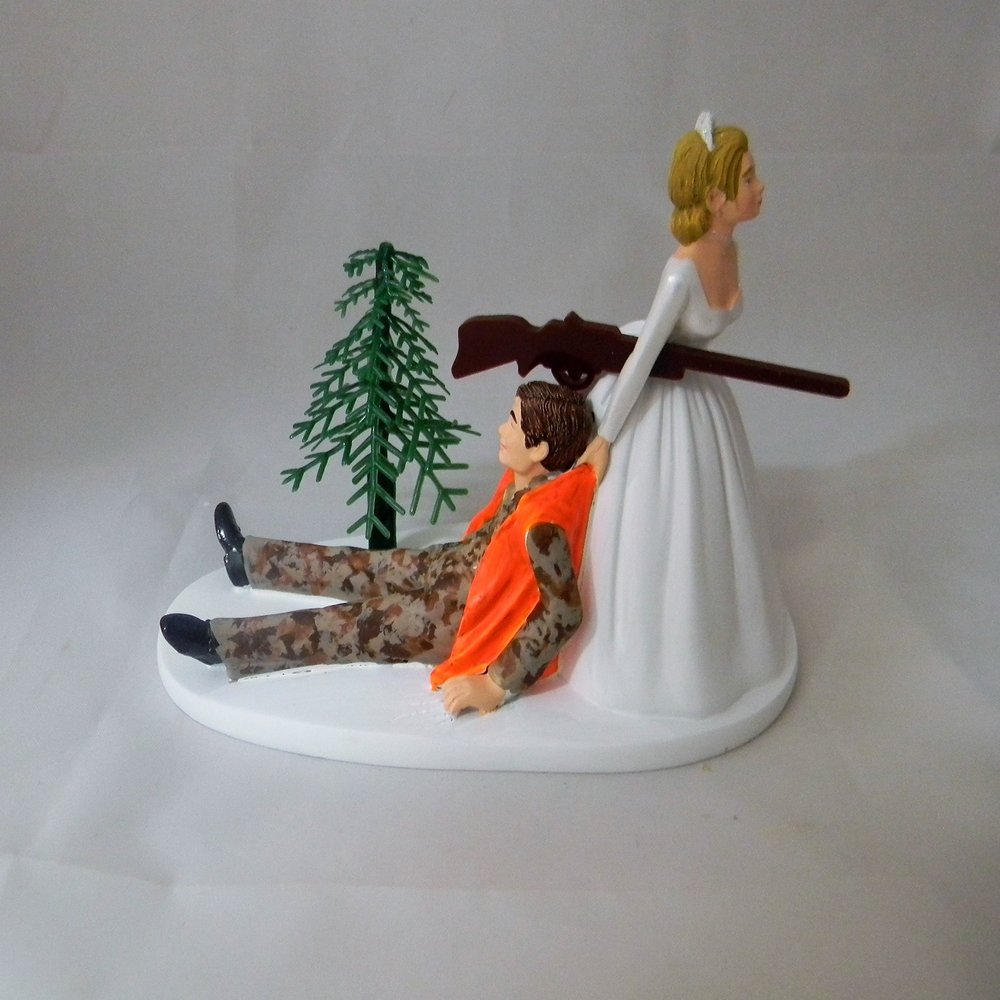 Wedding Reception Camo Orange Vest Hunter Hunting Cake Topper