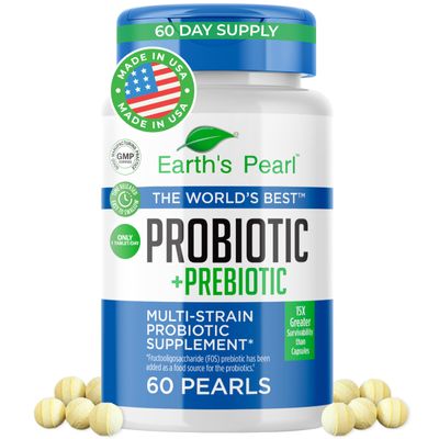 Earth's Pearl Probiotics for Women & Men & Kids - Pearl-Shaped Probiotic & Prebiotics with BIO-Tract, 4 Billion CFU, Gut Health Support (60-Day Supply)