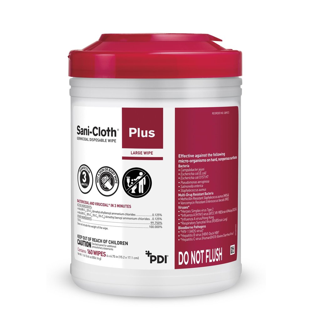 PDI Healthcare 51017M Sani-Cloth Plus Germicidal Cloth, 6" x 6-3/4" Size, Pack of 160