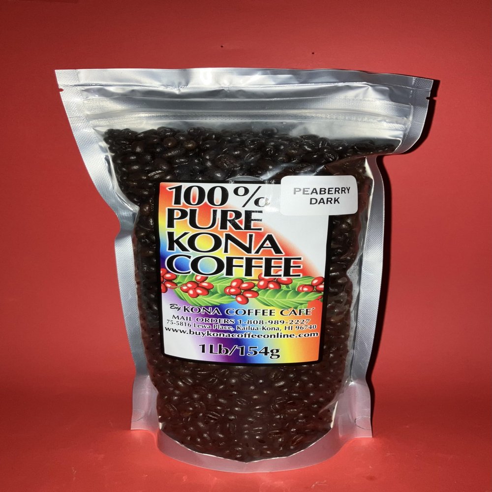 100% Kona Coffee Peaberry Dark Roast Whole Bean Coffee (low-acid) - 16 ounce