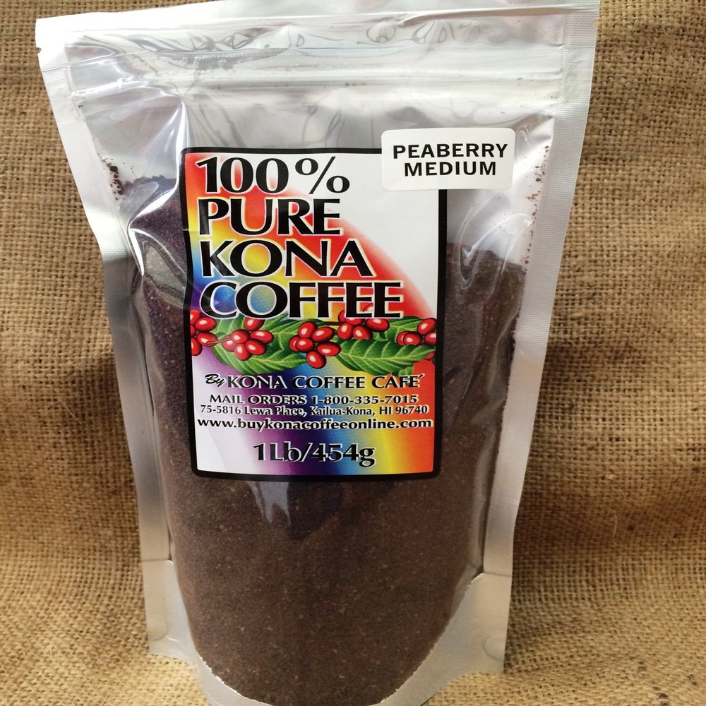 100% Kona Peaberry Medium Roast Ground Coffee (low-acid) - 1 pound