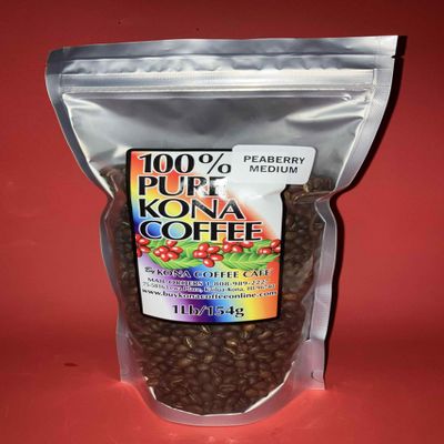 100% Kona Coffee Peaberry Medium Roast Whole Bean Coffee (low-acid) -16 ounces