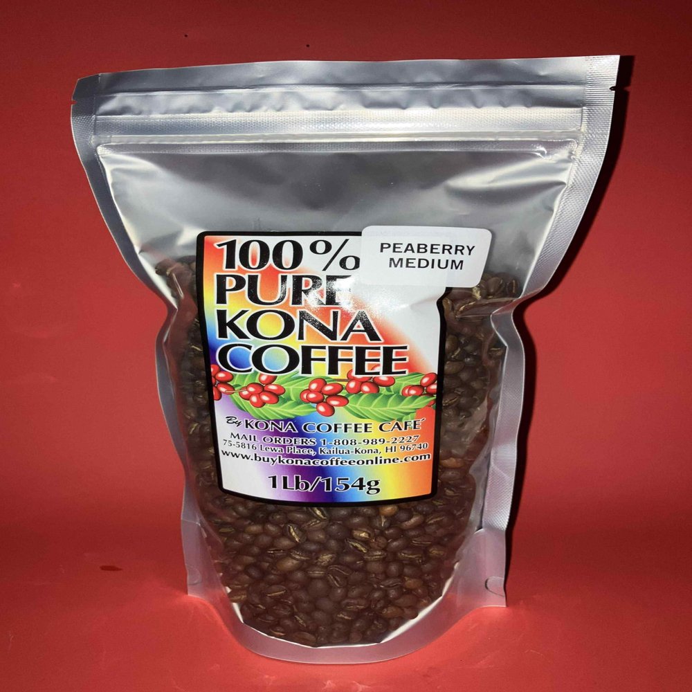 100% Kona Coffee Peaberry Medium Roast Whole Bean Coffee (low-acid) -16 ounces