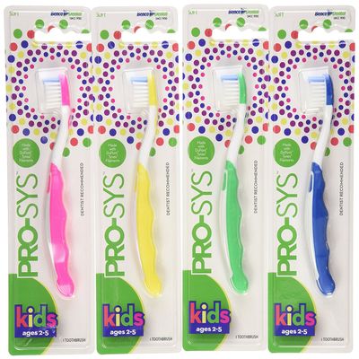 PRO-SYS Kids Toothbrush (Colorful 4-Pack) - Made with Soft Dupont bristles (Ages 2-5 for Toddlers and Young Children)