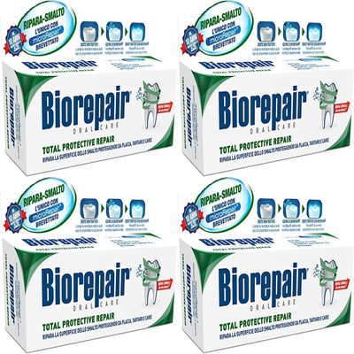 Biorepair: "Total Protective Repair" Toothpaste with microRepair, New Formula - 2.5 Fluid Ounce (75ml) Tubes (Pack of 4) [ Italian Import ]