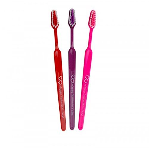 Tess Oral Health Valentine Toothbrush for Child - Fun and Gentle Oral Care for Kids - Shows 2 Hearts and Reads 'Happy Valentine's Day' - Festive Red, Purple and Pink Design - Encourage Healthy Smiles