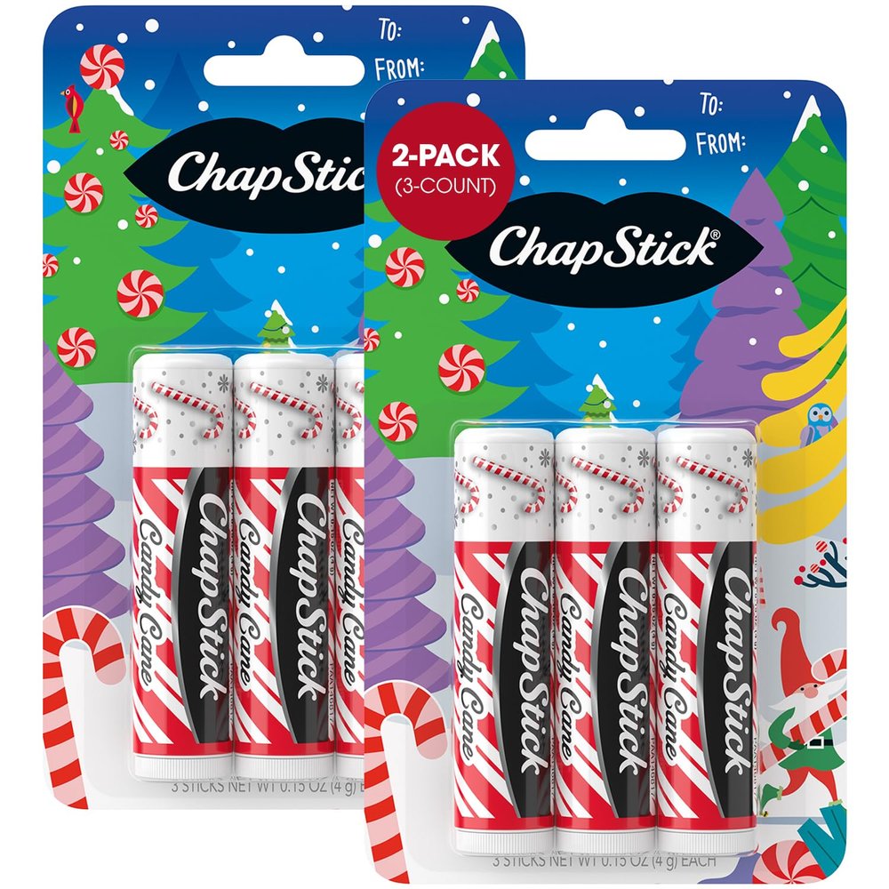 ChapStick Lip Balm, Candy Cane, 6-Count  Fresh & Minty Lip Moisturizer, Stocking Stuffer, 0.15 Oz Ea
