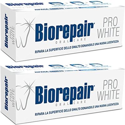 Biorepair: "Pro White" Whitening Toothpaste with microRepair - 2.5 Fluid Ounce (75ml) Tubes (Pack of 2) [ Italian Import ]