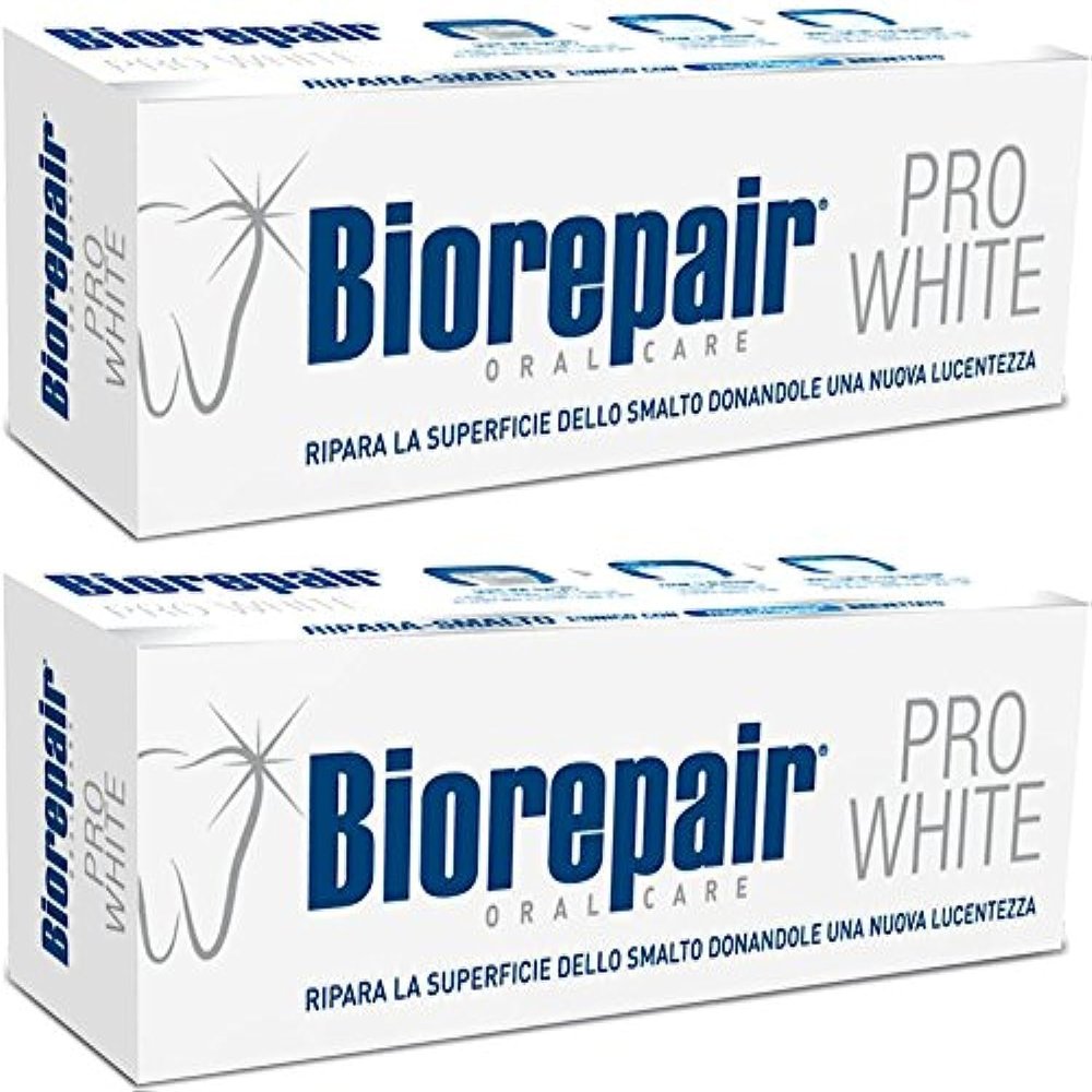 Biorepair: "Pro White" Whitening Toothpaste with microRepair - 2.5 Fluid Ounce (75ml) Tubes (Pack of 2) [ Italian Import ]