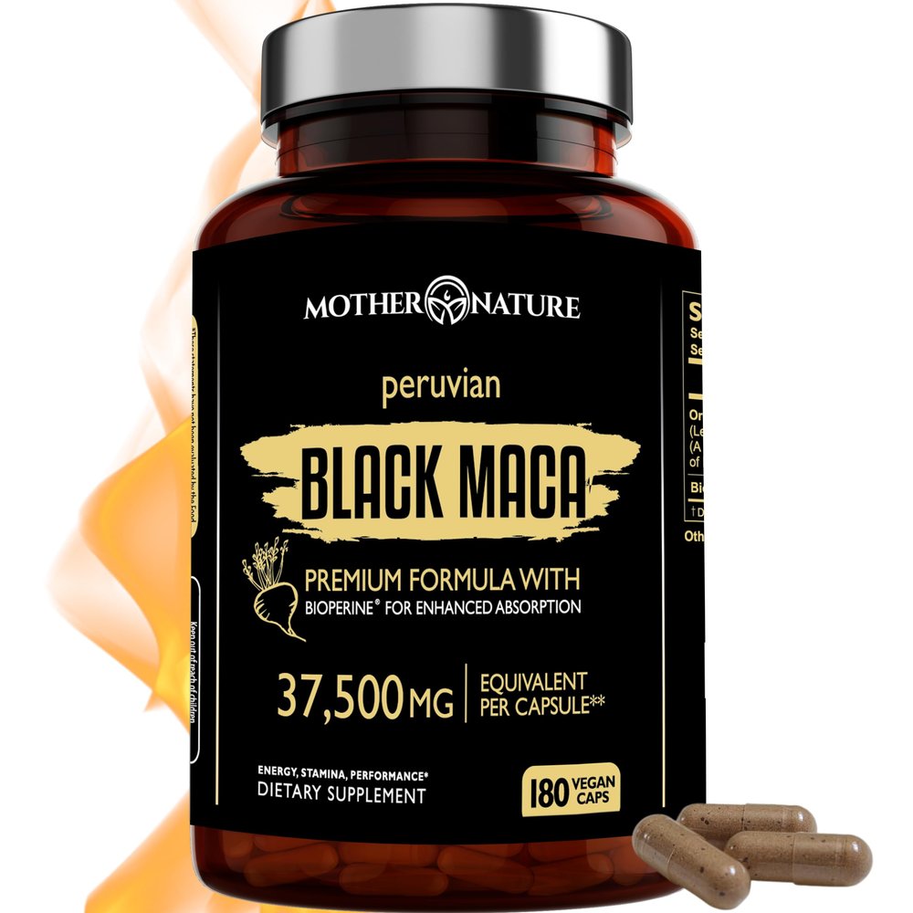 Black Maca Root 50:1 Extract 37,500mg  180 Capsules Organic Peruvian Maca Peruana Supplement for Men | High Potency Energy, Mood & Performance Support | Vegan, Non-GMO