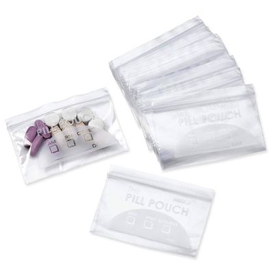 200 Piece Resealable Zipper Locking Pill Pouches - Daily AM PM Travel Medicine Organizer, Clear Reusable Write-On Labels for Vitamins and Medications