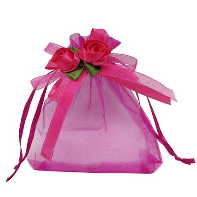 Ankirol 50pcs Sheer Organza Favor Bags For Wedding 3.8x4.8'' Gift Bags Samples Display Drawstring Rose Pouches (hot pink)