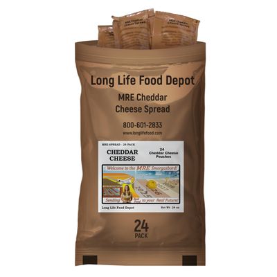 MRE Cheddar Cheese Spread (24-Pack) Long Shelf Life 2024+ Production Dates by Long Life Food Depot Meals Ready to Eat