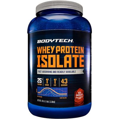 BODYTECH Whey Protein Isolate Powder - 25g Protein per Serving with BCAAs - Fast-Absorbing for Muscle Growth & Recovery - Rich Chocolate (3 lb, 43 Servings)