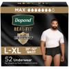 Depend Real Fit Adult Diapers, Incontinence Underwear for Men, Disposable, Maximum Absorbency, Large/Extra Large, Black, 52 Count (2 packs of 26), Packaging May Vary view 1
