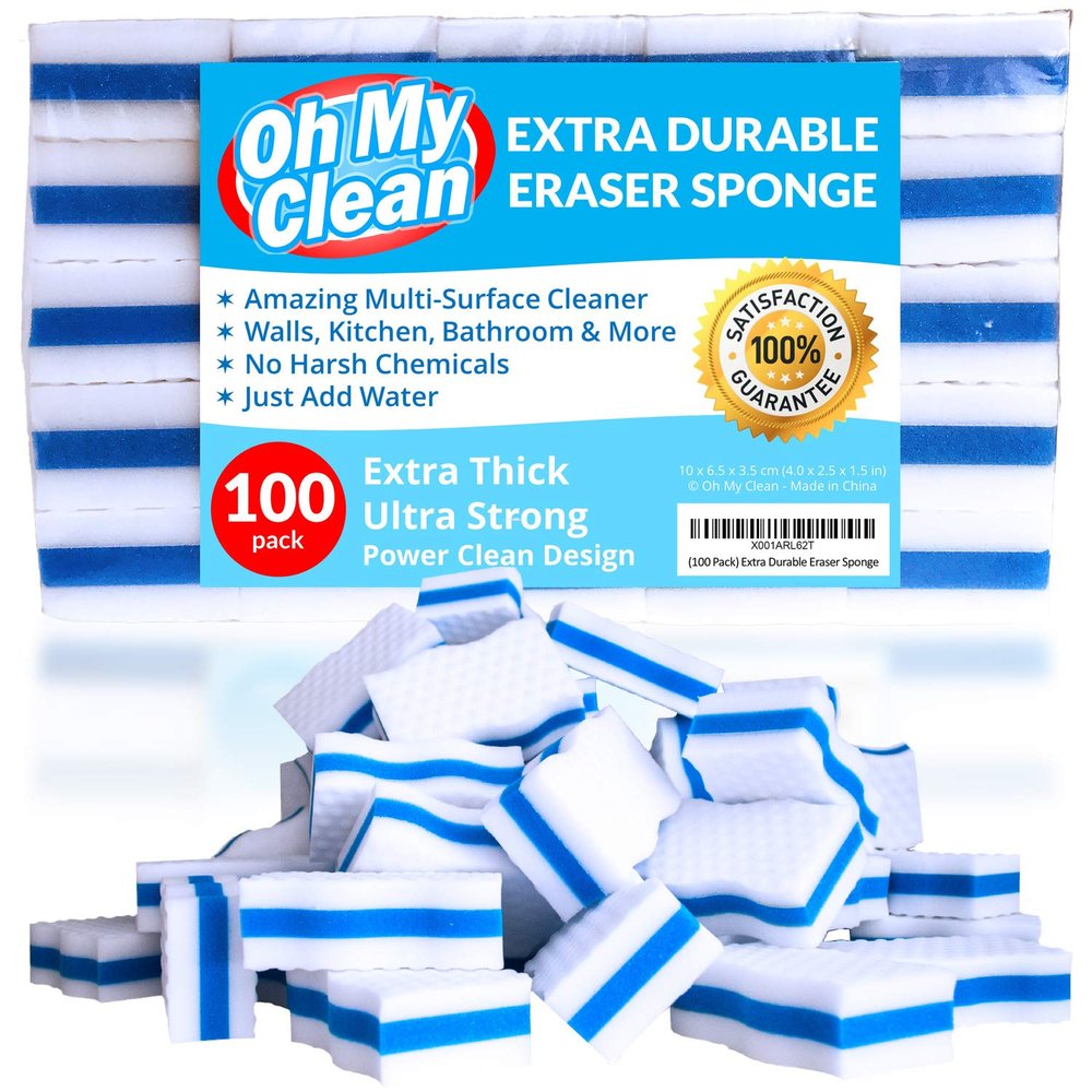 (100 Pack) Extra Durable Eraser Sponge Extra Thick, Long Lasting Magic Melamine Cleaning Sponges in Bulk Foam Pads for Walls, Kitchen, Bathroom, Floor & Baseboard Cleaner
