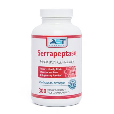AST Enzymes Serrapeptase 80,000 SPU 300 Vegetarian Capsules - Premium Natural Systemic Enzymes Acid-Resistant Serrapeptase