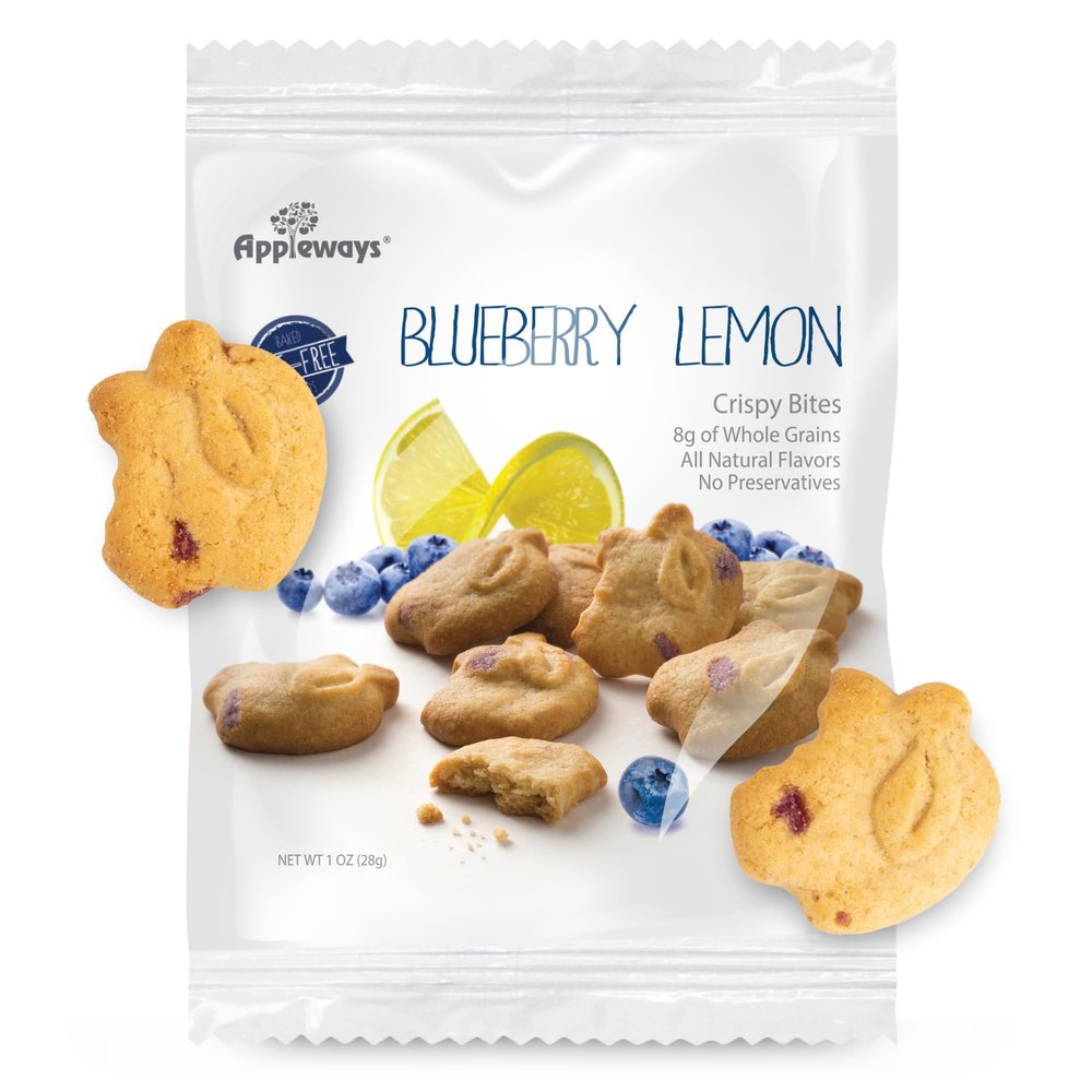Appleways Blueberry Snacks Lemon Crispy Bites, All-Natural Individually Wrapped Lemon Blueberry Cookies Snacks, Made in USA, 108 Count, 1.0 Oz