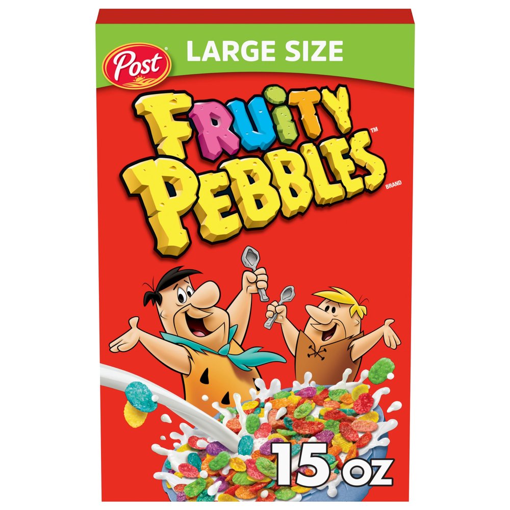 Post Fruity PEBBLES Cereal, Fruity Kids Cereal, Gluten Free Rice Cereal for Kids, 15 OZ Large Cereal Sized Box