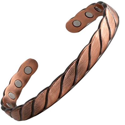 Reevaria - Pure Copper Twisted Magnetic Cuff Bracelet for Men Women, with 8 Magnets 3500 Gauss