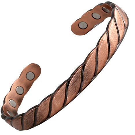 Reevaria - Pure Copper Twisted Magnetic Cuff Bracelet for Men Women, with 8 Magnets 3500 Gauss